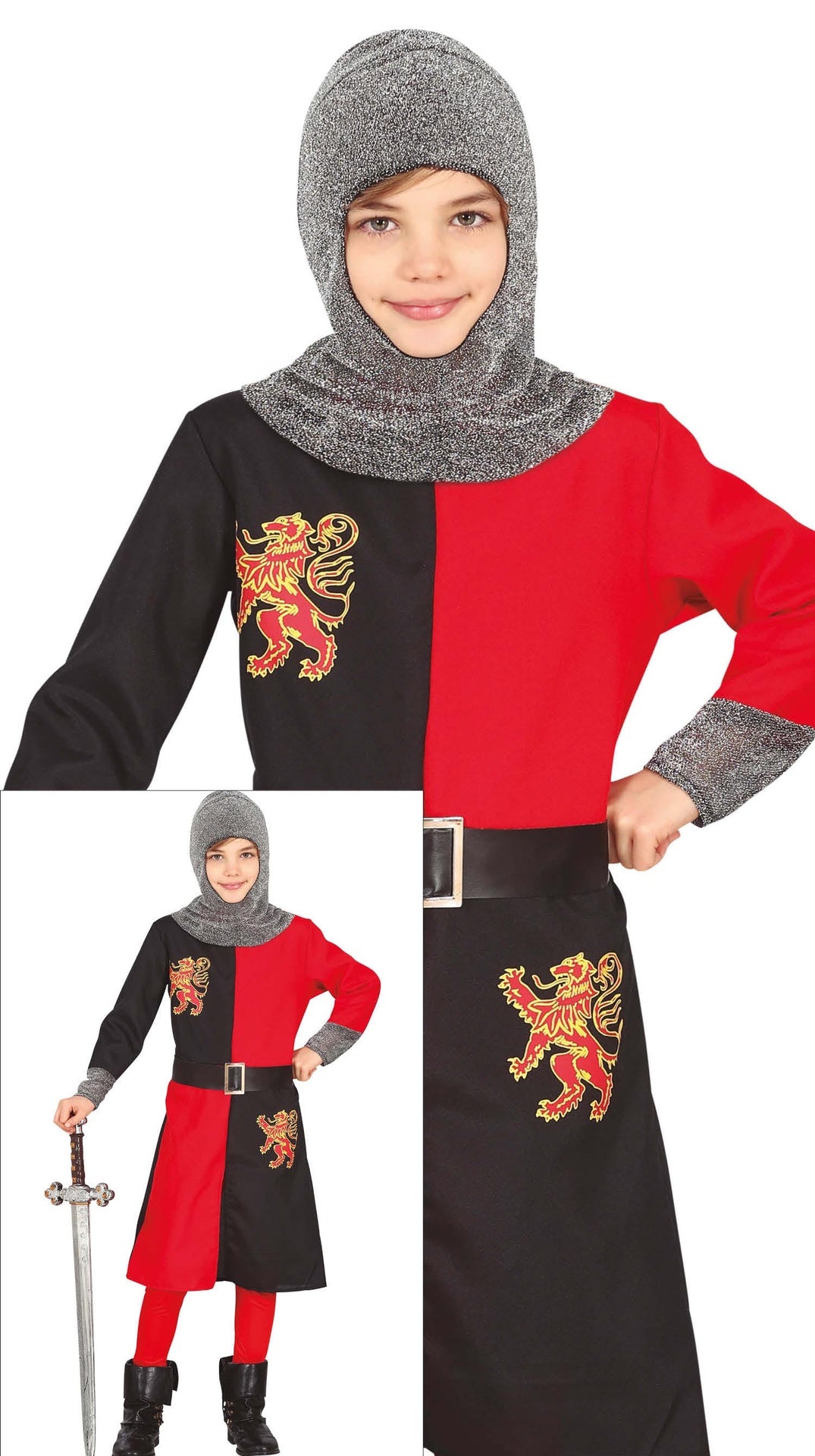 Déguisement chevalier médiéval enfant rouge et noir 7-9 ans