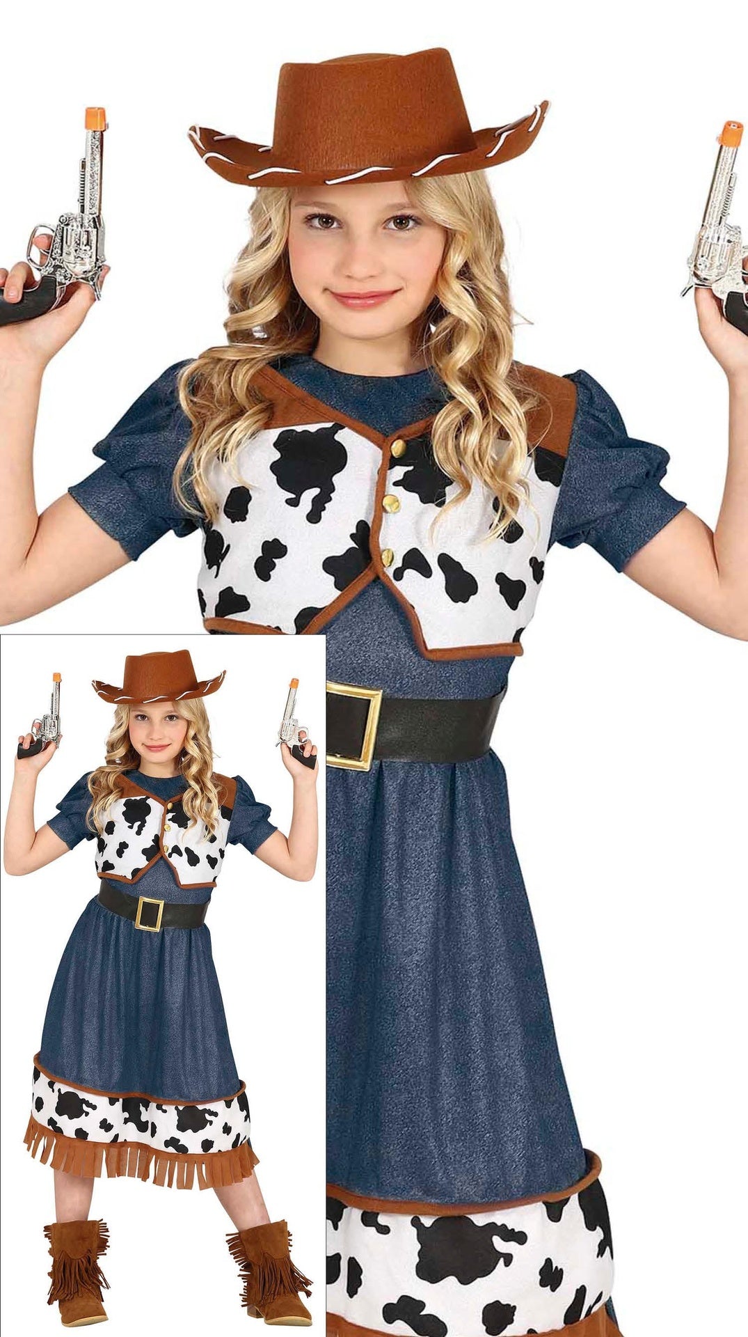 Déguisement cowgirl enfant bleu et brun 3-4 ans