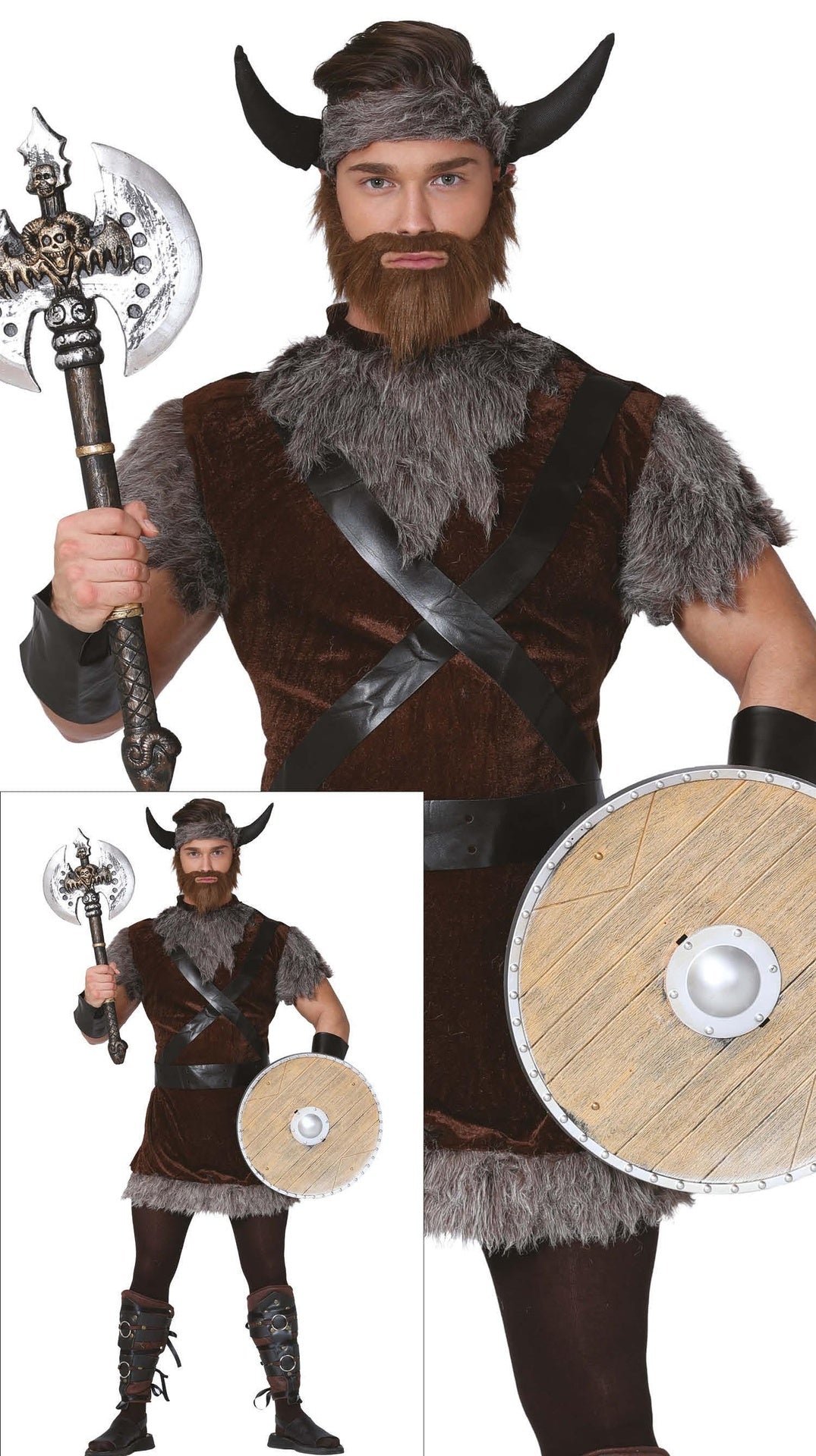 Déguisement viking adulte brun et gris en polyester