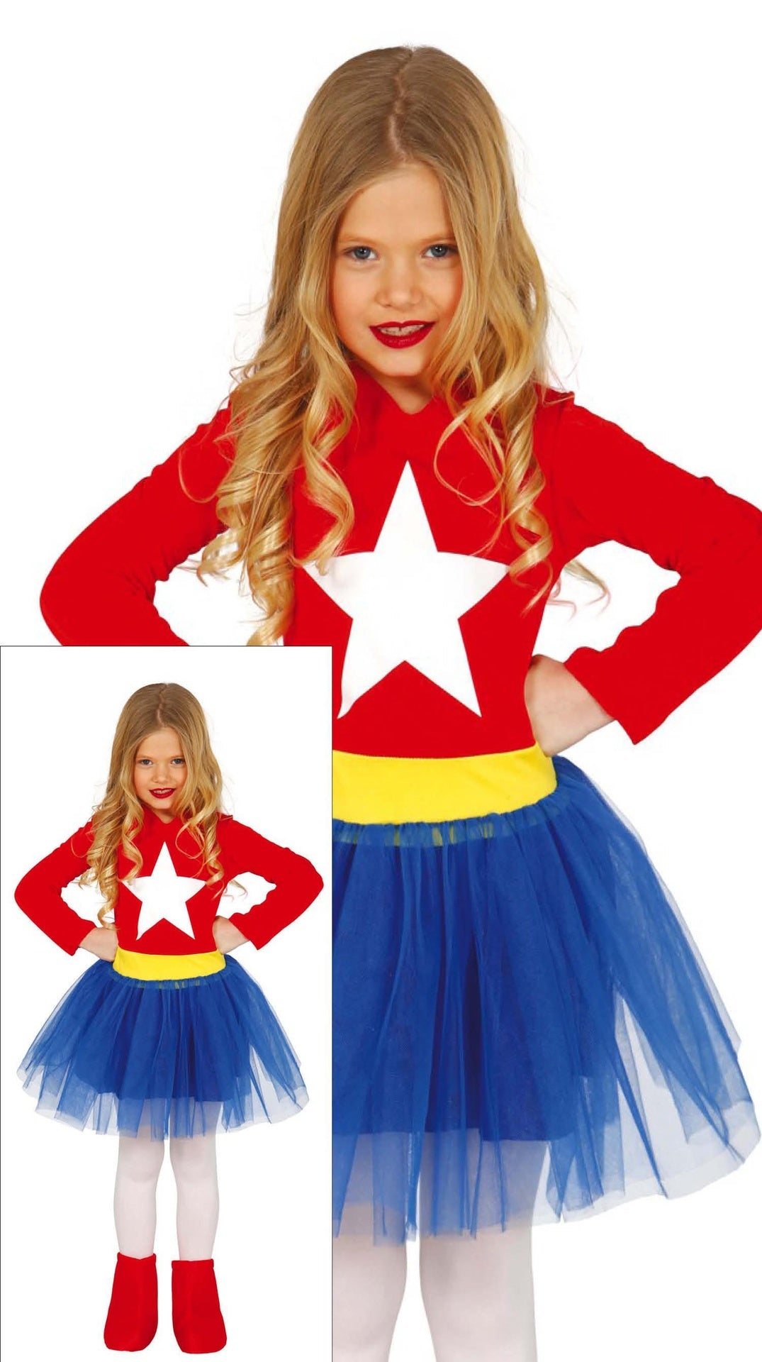 Déguisement super héroïne enfant rouge et bleu 5-6 ans