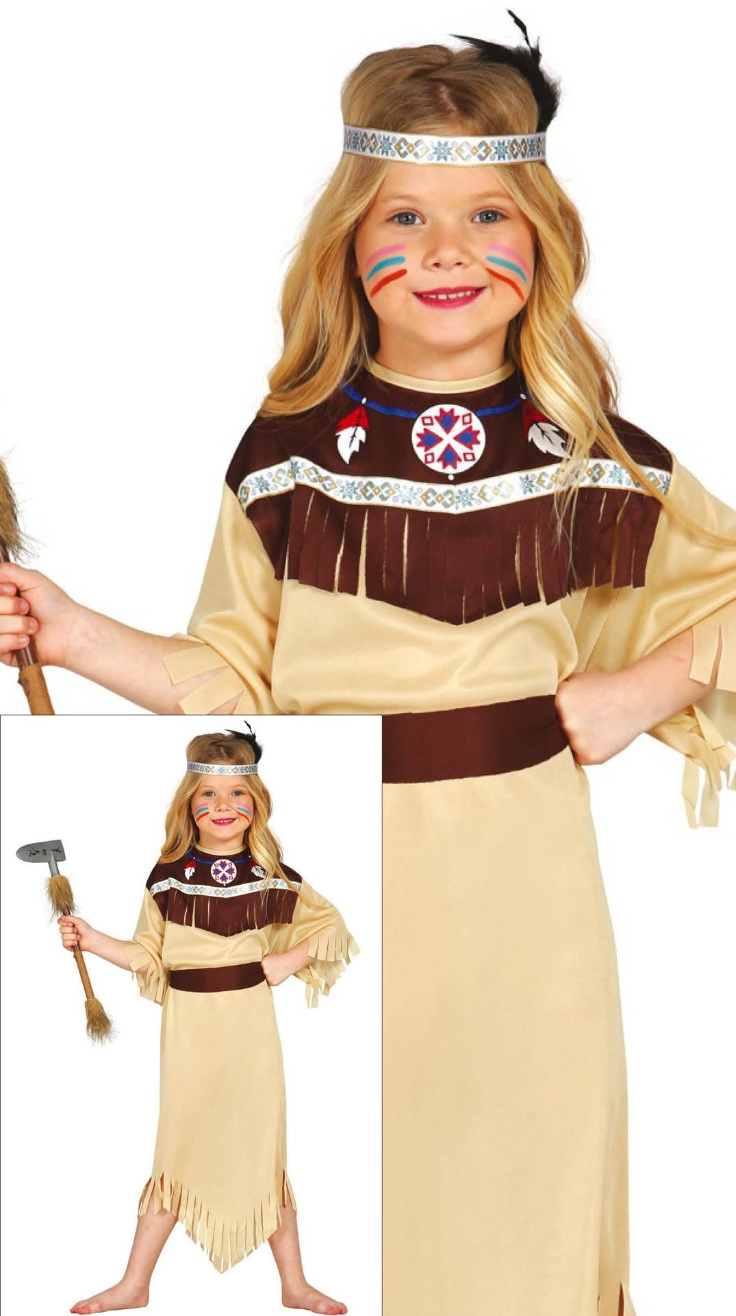 Déguisement indienne enfant brun beige polyester 3-4 ans