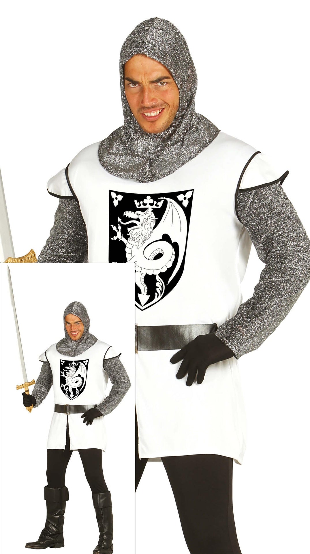 Déguisement Chevalier Médiéval Homme - Capuche, Tunique, Ceinture et Pantalon