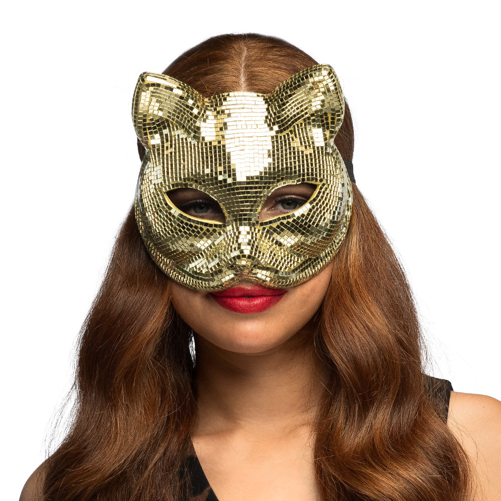 Demi-Masque Disco Cat Or – Accessoire Déguisement Félin Disco & Soirée Élégante