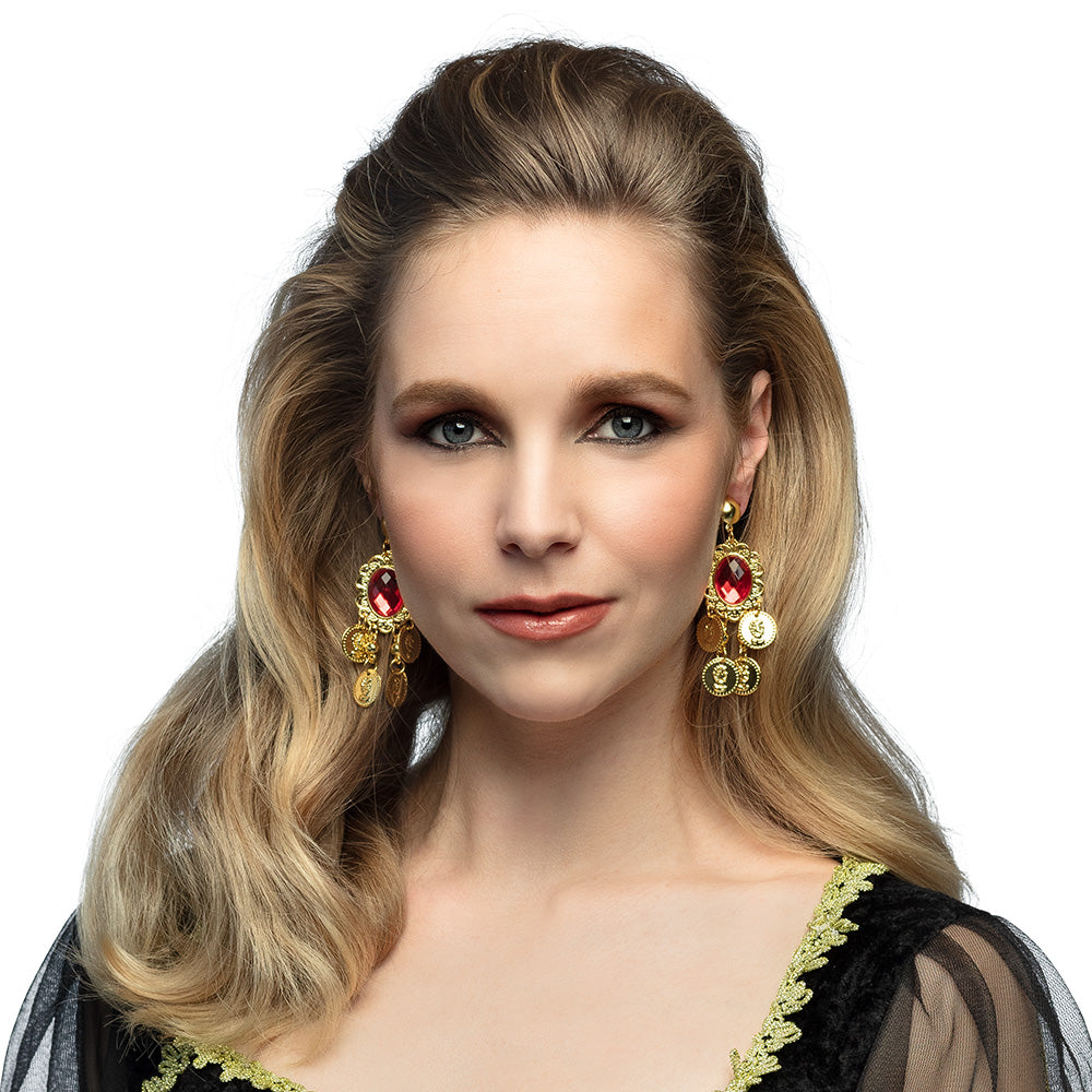 Pendants d'Oreille Dorés Ruby – Bijou Accessoire Déguisement Été & Soirée