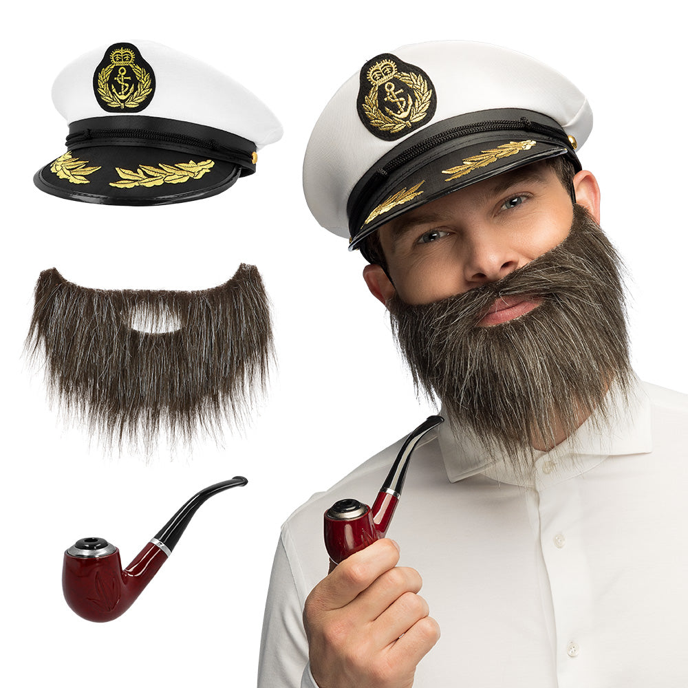 Set Capitaine Marin Casquette Barbe & Pipe – Déguisement Loup de Mer & Soirée Pirates