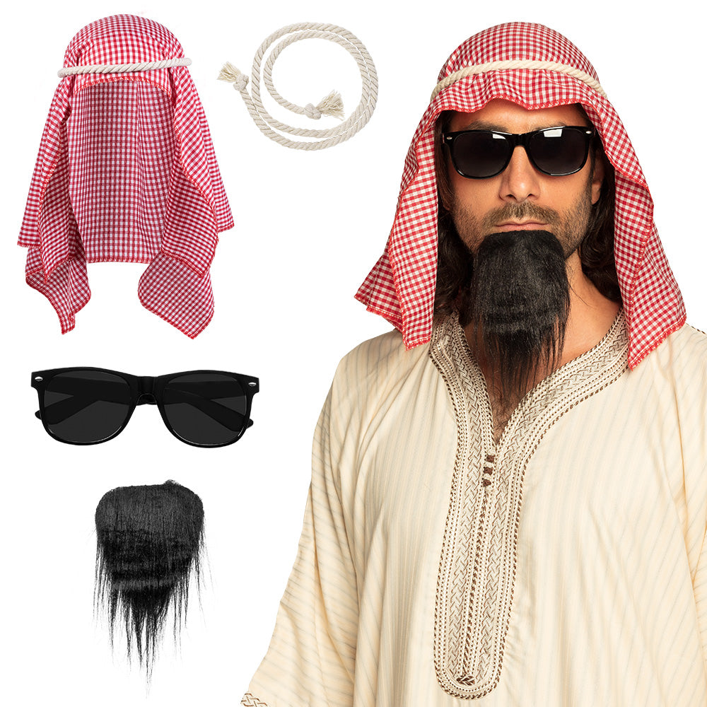Set Accessoires Cheik Homme Foulard Lunettes Barbichette – Déguisement Oriental & Soirée