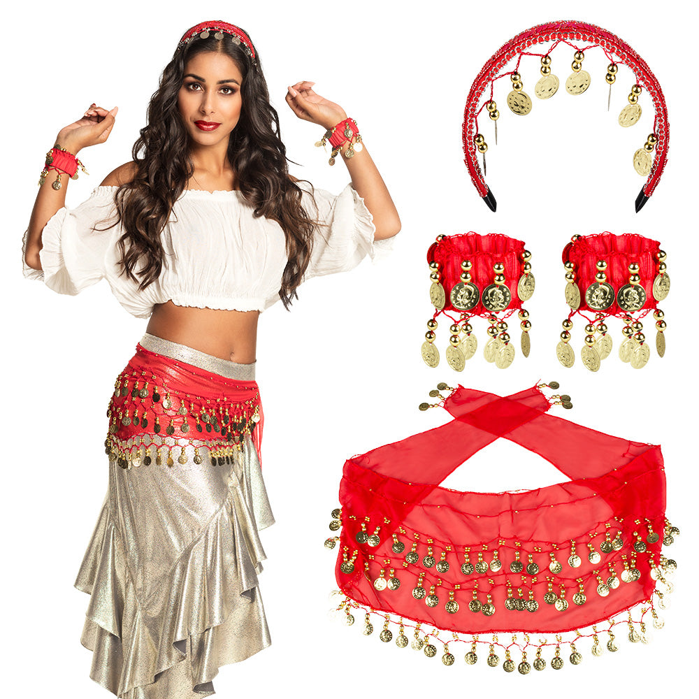 Set Accessoires Gypsy Rouge – Déguisement Bohème Femme & Soirée Costumée