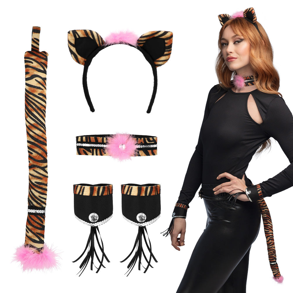 Set Accessoires Tigre Femme Tiare Collier Bracelets Queue – Déguisement Tropical & Été