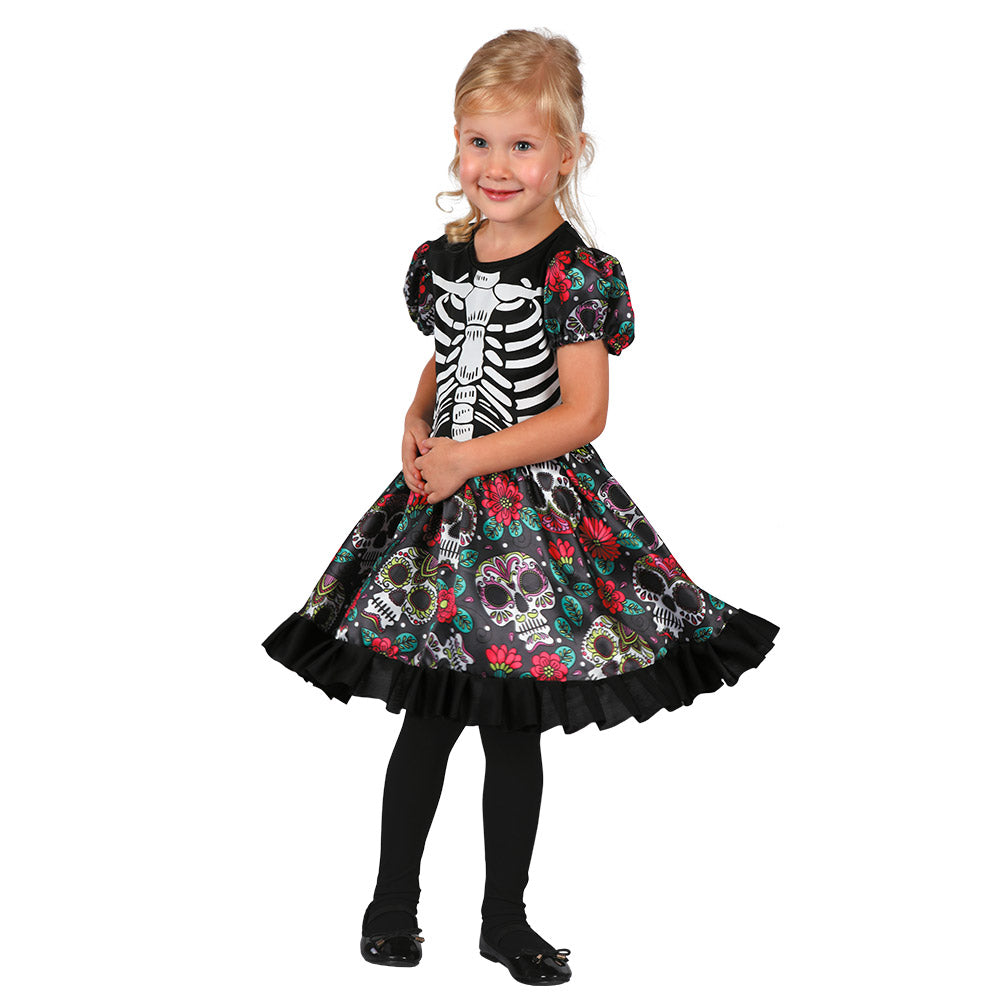 Robe Costume Calavera Enfant 3-4 Ans – Déguisement Mexicain Halloween & Carnaval