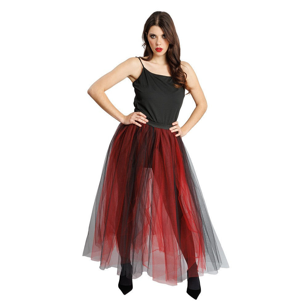 Jupe Longue en Tulle Noir et Rouge – Déguisement Sorcière Halloween