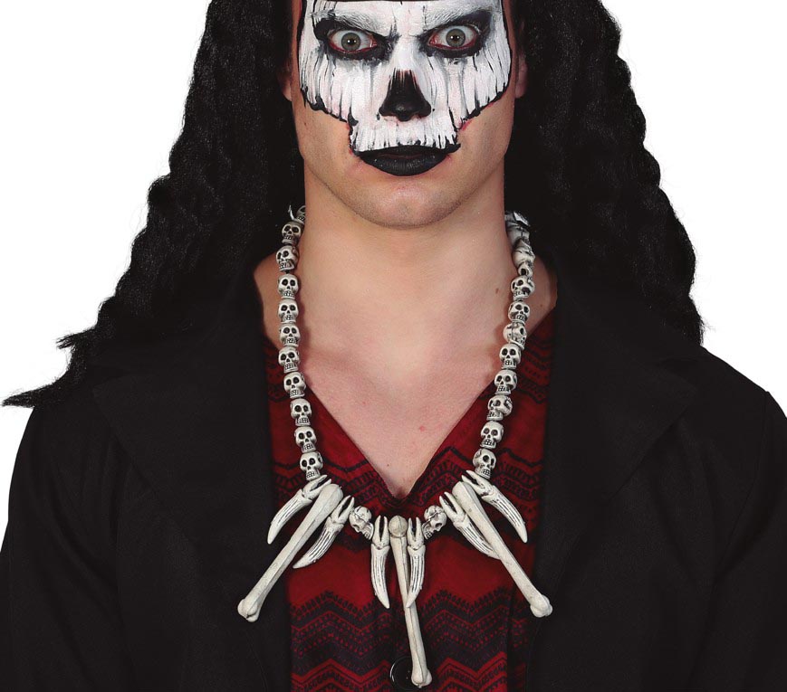 Collier homme des cavernes tête de mort beige PVC - Halloween