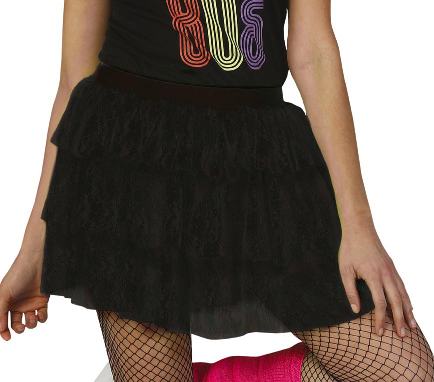 Jupe 80's noire en polyester - Femme - Effet rock