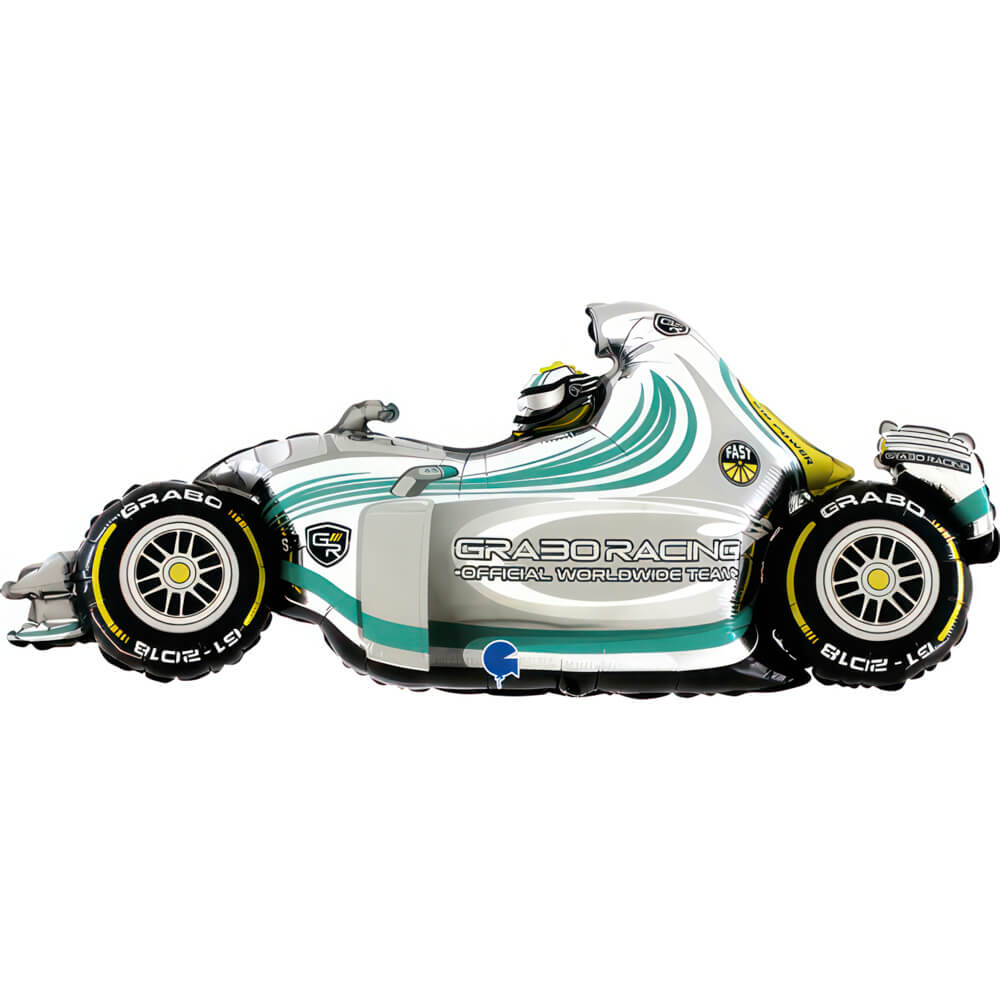 Ballon voiture de course gris - 42" - Gonflage Hélium en boutique
