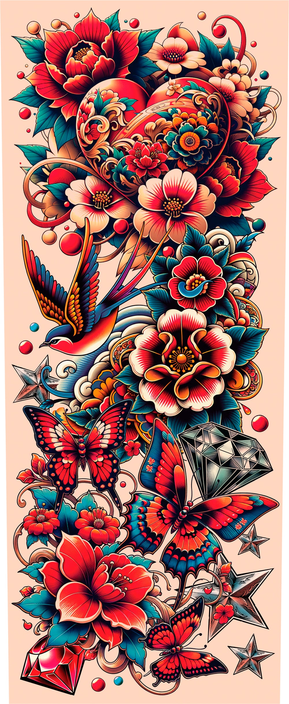 Manche tatouage multicolore adulte - nylon noir et paille