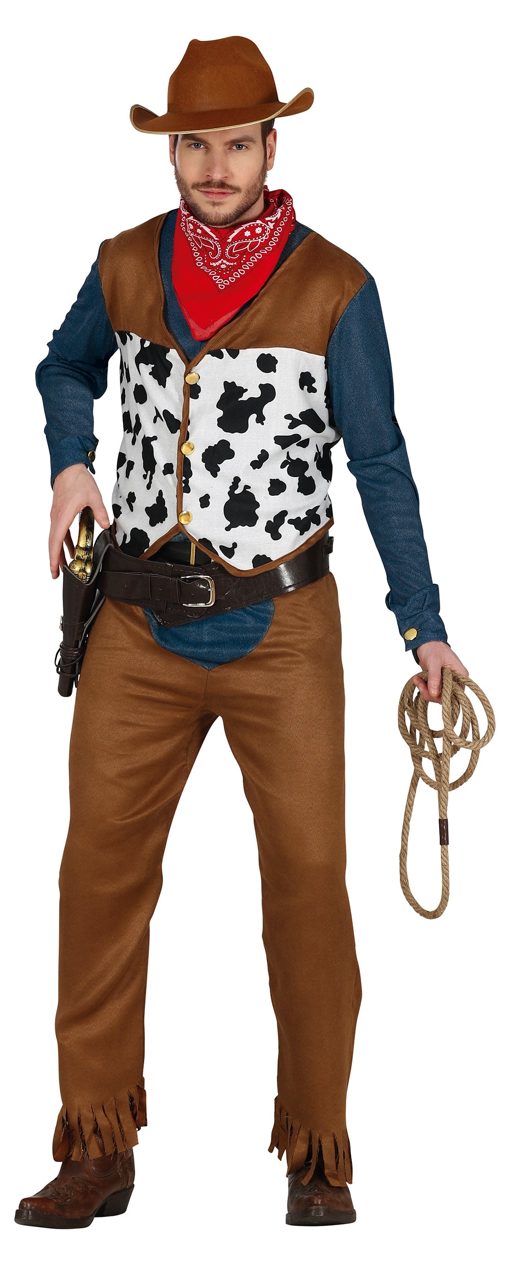 Déguisement Cowboy Homme - T-Shirt, Gilet, Ceinture et Pantalon