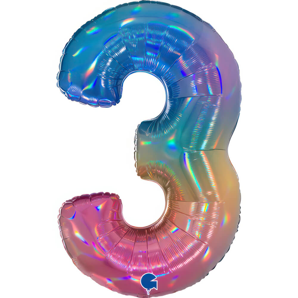Ballon chiffre - Arc-en-ciel holographique - 40" - Gonflage Hélium en boutique