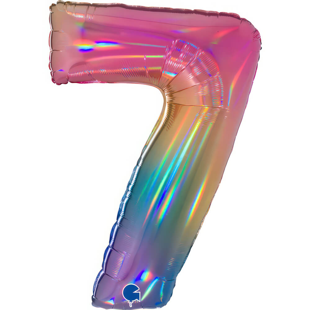 Ballon chiffre - Arc-en-ciel holographique - 40" - Gonflage Hélium en boutique
