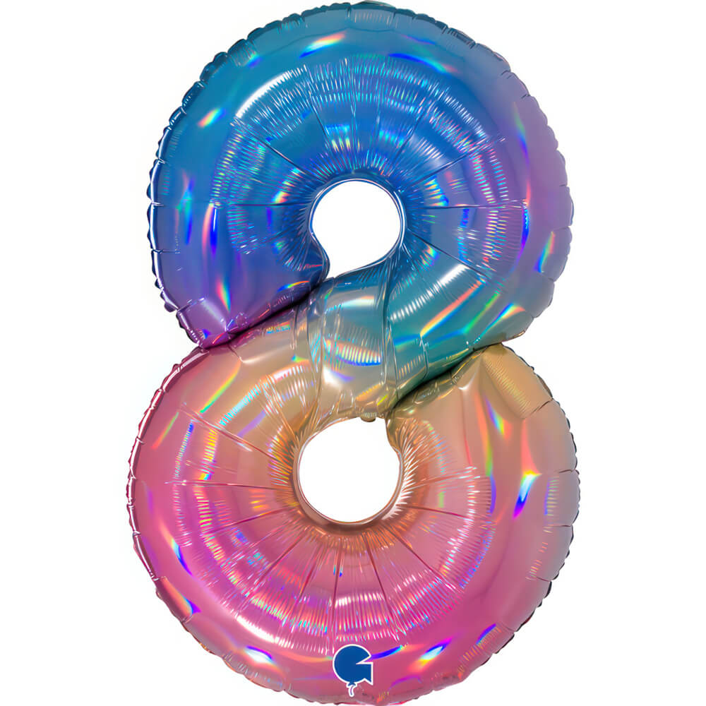 Ballon chiffre - Arc-en-ciel holographique - 40" - Gonflage Hélium en boutique