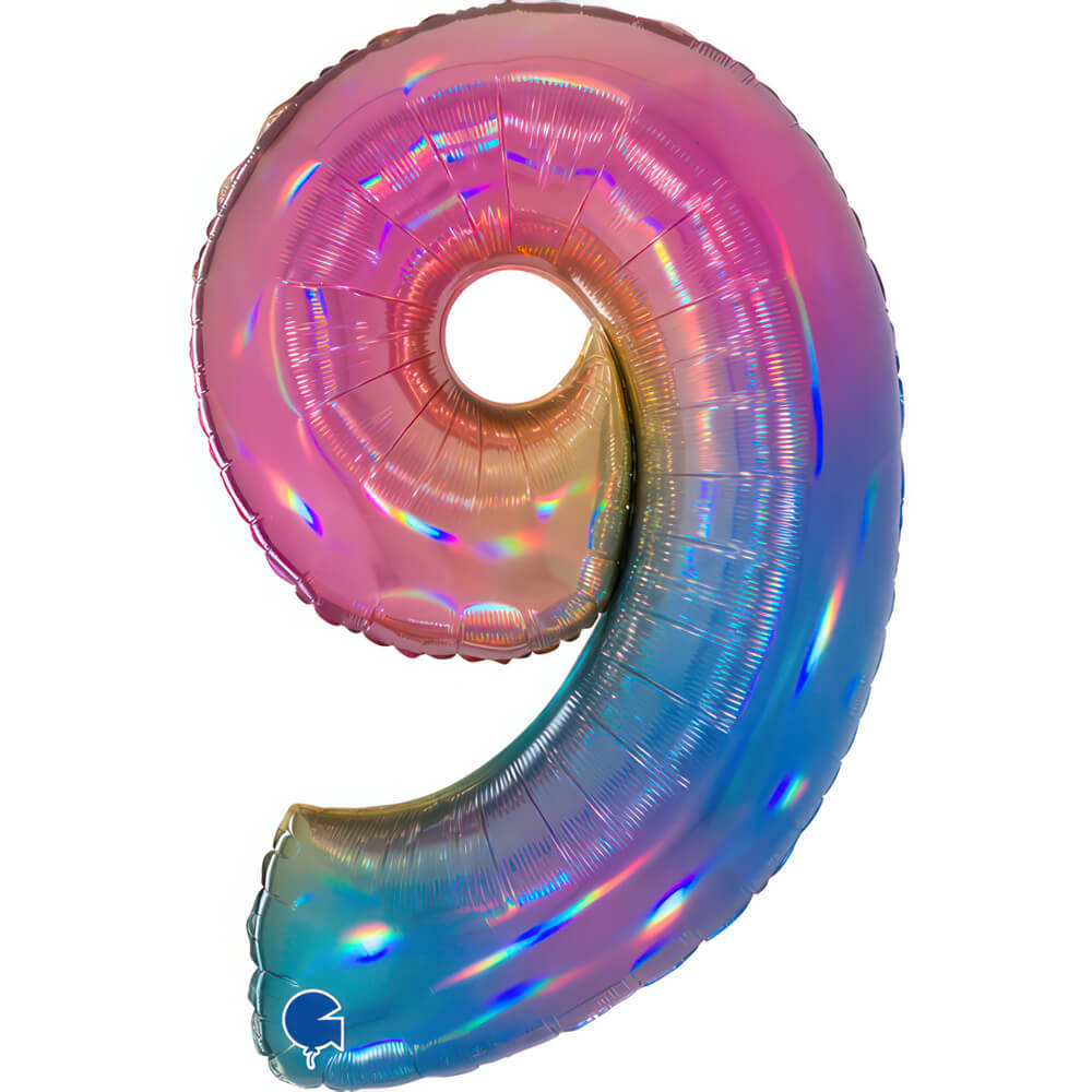 Ballon chiffre - Arc-en-ciel holographique - 40" - Gonflage Hélium en boutique