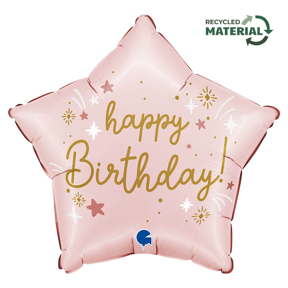 Ballon étoile rose - Happy Birthday - 43 cm - Gonflage Hélium en boutique