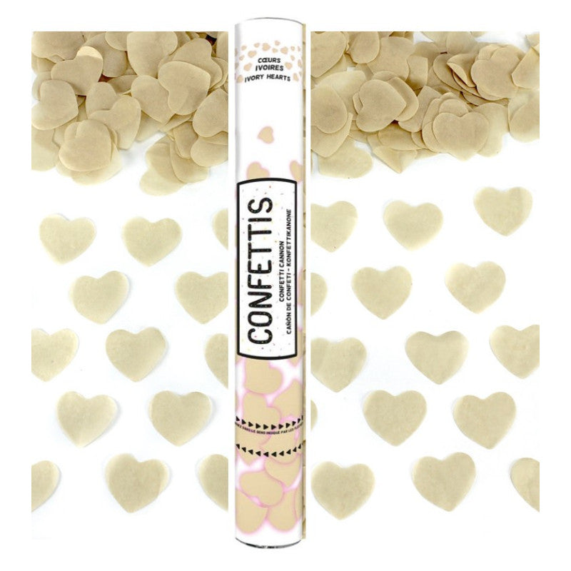 Canon à confettis cœurs blancs en papier – mariage & fête – 40 cm
