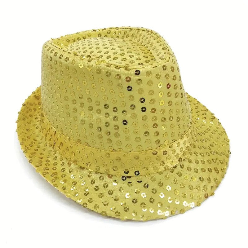 Chapeau borsalino à sequins argent – soirée disco, cabaret, années 20