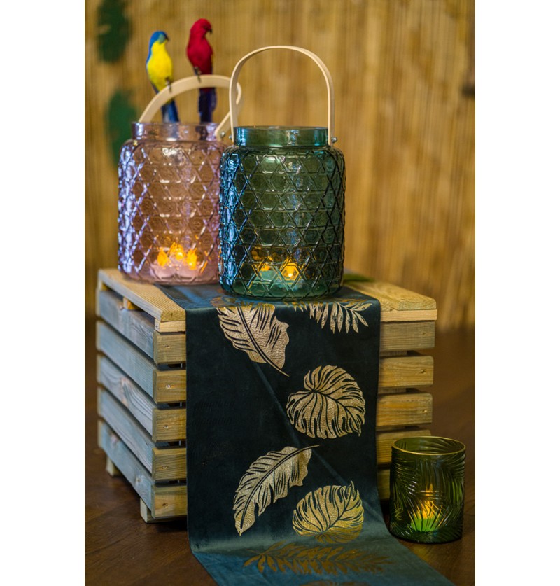 Chemin de table velours vert feuilles dorées – mariage & fêtes – 3 m x 28 cm