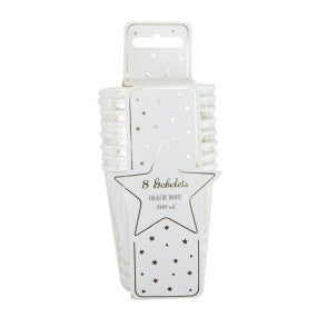 Gobelets festonnés fougère blanc et or – carton PLA – lot de 8 – 200 ml