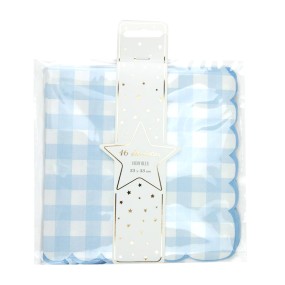 Serviettes festonnées vichy bleu pâle – – lot de 16 – 33x33 cm