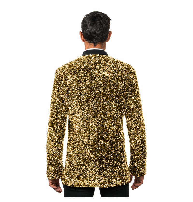 Veste velours noire à sequins or – cabaret, disco – style élégant