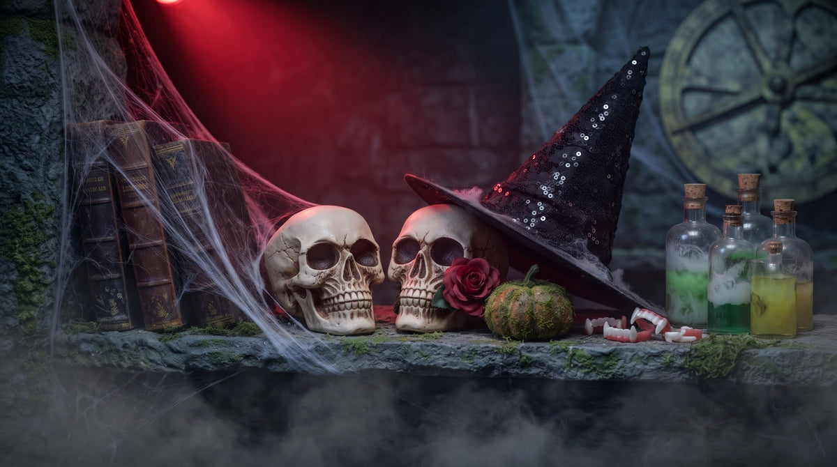 Accessoires d'Halloween : perruques, crânes, tridents & plus