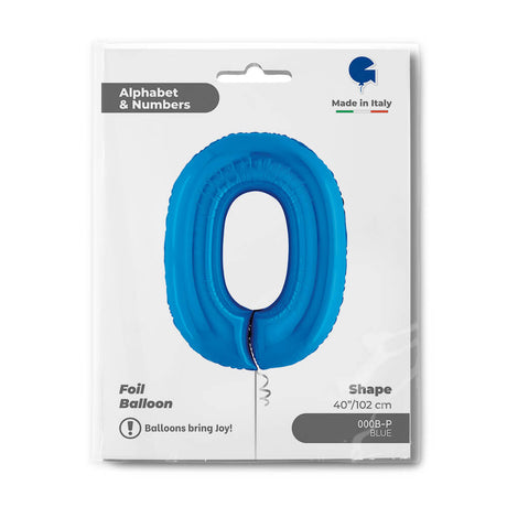 Ballon aluminium bleu en forme de zéro pour fêtes, 102 cm, Made in Italy
