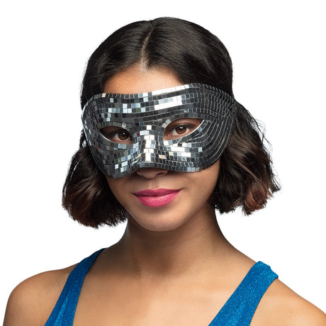 Masque disco miroir argenté pour soirée déguisée, idéal pour fêtes et événements sur la Côte d’Azur