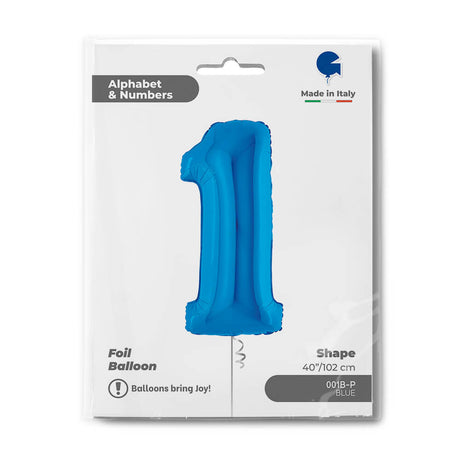 Ballon aluminium bleu en forme de 1 pour anniversaire, 102 cm, idéal décoration fête