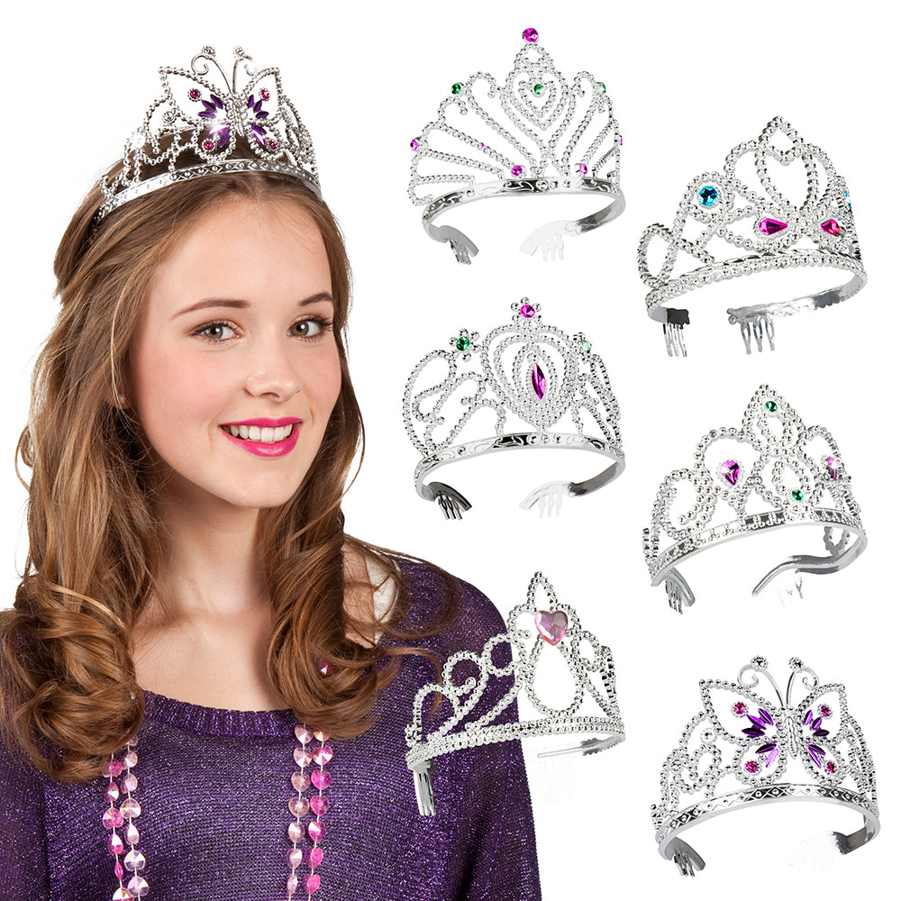 Silver Diana tiara for girls made of 100% polystyrene, fairy tale princess accessory for children, royal themed party favor.