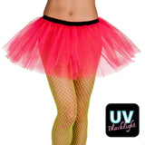 Neon pink tutu skirt for women, one size, 100% polyester with two layers, UV reactive, perfect for 90s old school themed parties and costumes.