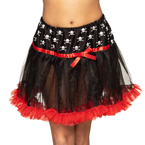 Women's pirate skirt in medium and large sizes, made of polyester and elastane, displayed on a hanger, ideal for adult costumes.