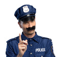 Black police moustache costume accessory for adults made of 100% polyester, ideal for police and SWAT themed parties or cosplay.