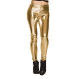 Gold women's festival leggings in size M made from polyester and elastane, displayed in a box packaging.