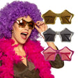 Colorful star-shaped party glasses for adults made of polycarbonate and acrylic, suitable for men and women, displayed on a card.