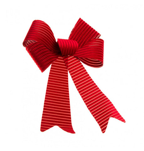 The image shows a large, decorative bow made of bordeaux (deep red) corduroy velvet fabric, measuring approximately 36.