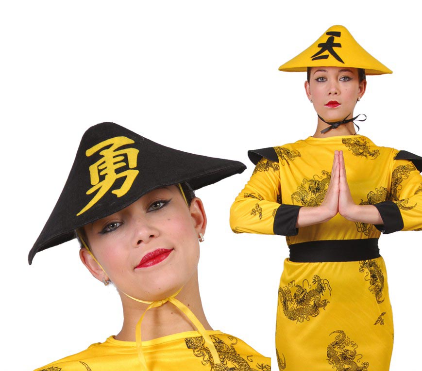 Chapeau chinois en feutre - Jaune ou noir - Adulte
