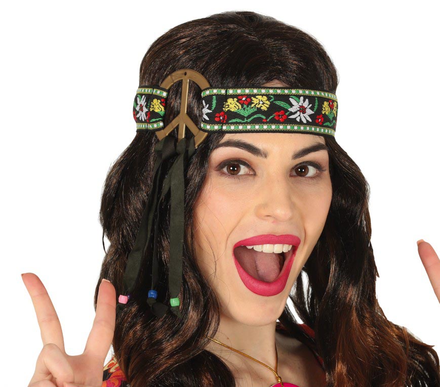 Ruban tête hippie multicolore - polyester - adulte