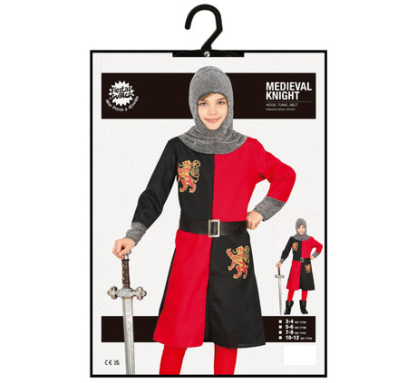 Déguisement chevalier médiéval enfant rouge et noir 7-9 ans