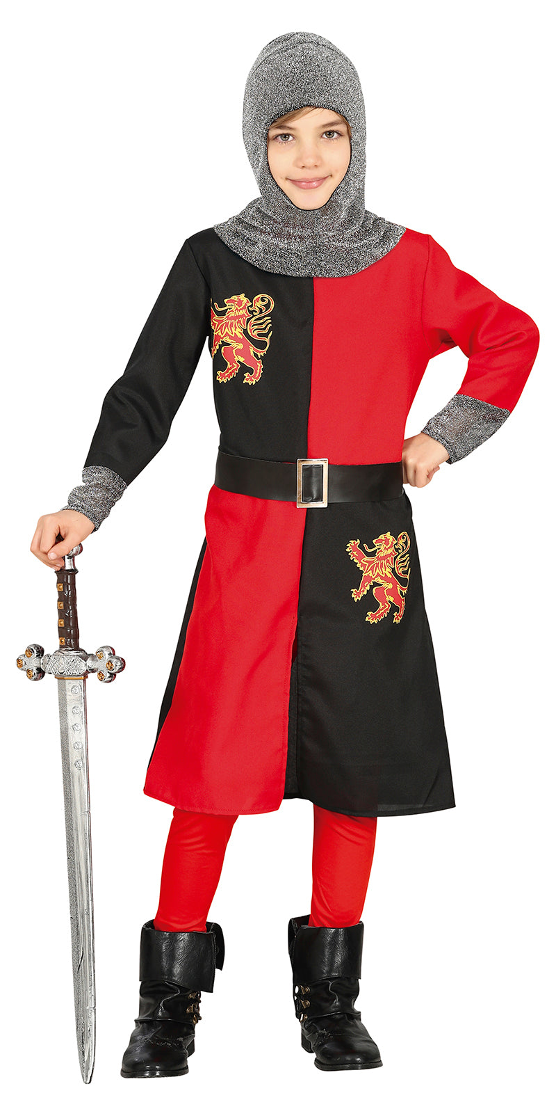 Déguisement chevalier médiéval enfant rouge et noir 7-9 ans
