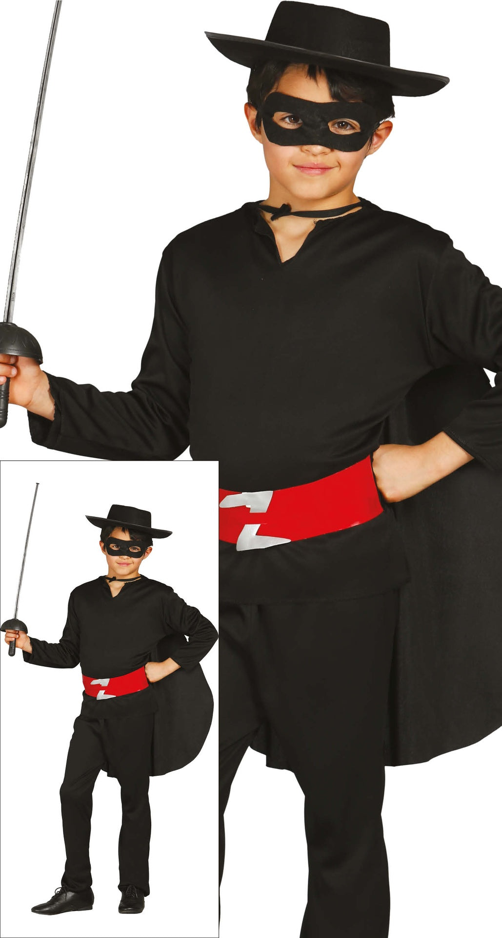 Déguisement zorro enfant noir polyester 7-9 ans