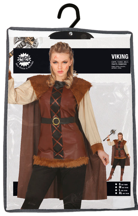 Déguisement viking femme adulte brun beige polyester