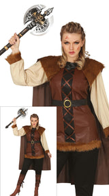 Déguisement viking femme adulte brun beige polyester