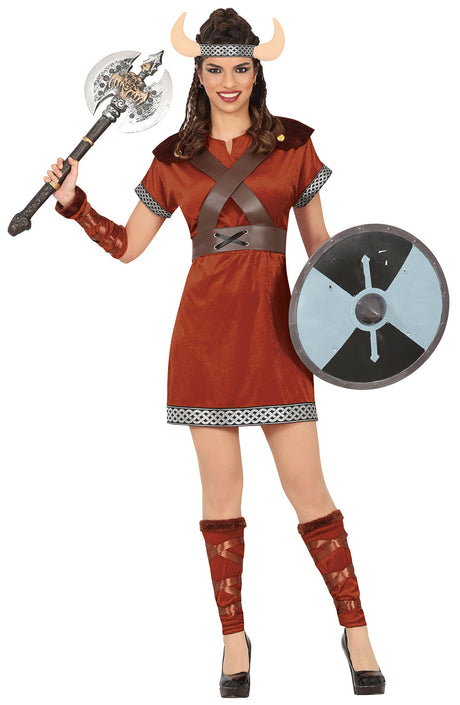 Déguisement viking femme adulte brun et gris
