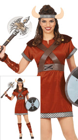 Déguisement viking femme adulte brun et gris